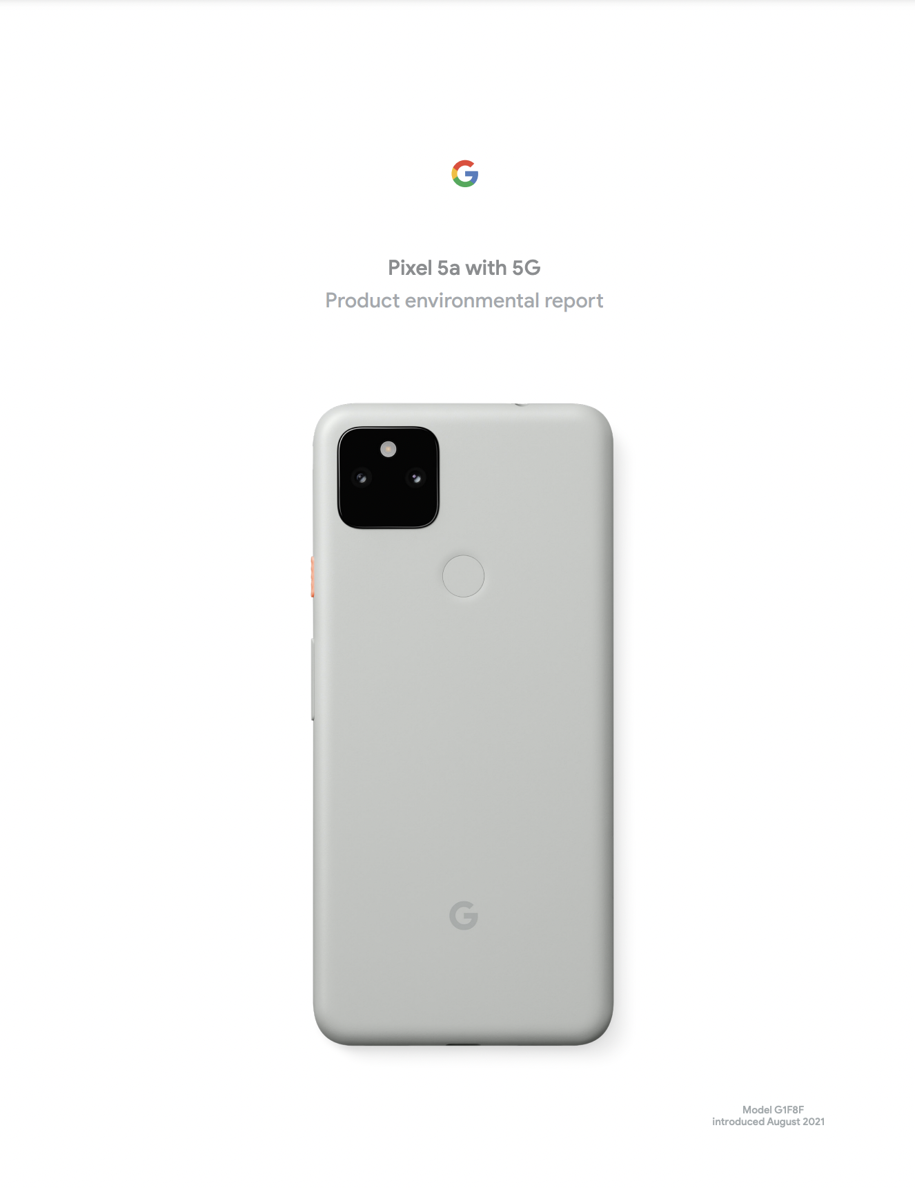 Cover image of the Pixel 5a with 5G Product Environmental Report