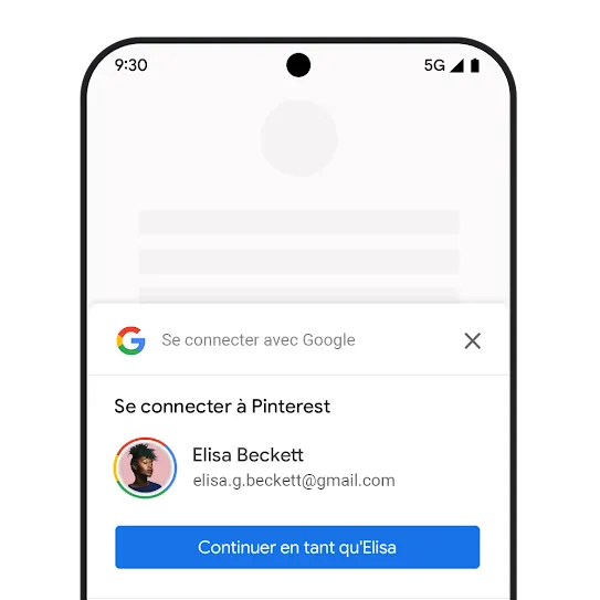Un téléphone affichant l'IU de connexion à Google.