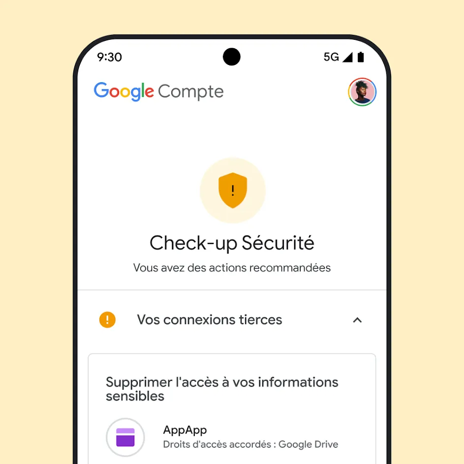 Image de l'interface utilisateur du Check-up Sécurité de Google.