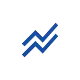 Minimalist icon featuring two parallel blue zigzag lines slanting upward to the right, resembling a rising growth chart or line graph on a plain white background.