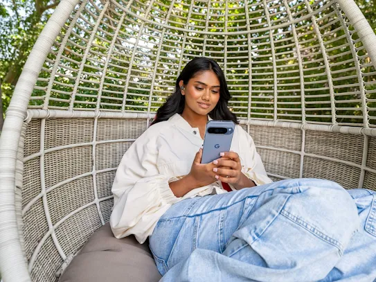 Woman using her Android device.