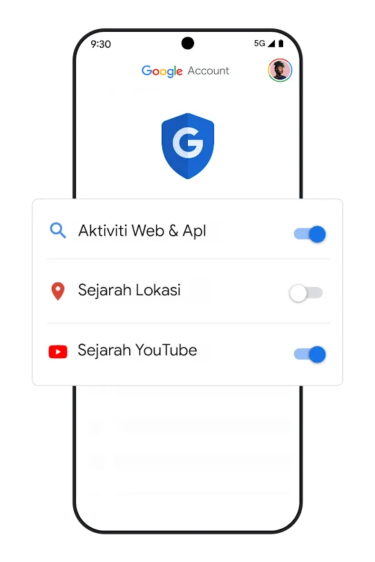 Grafik telefon dengan togol tetapan sejarah.