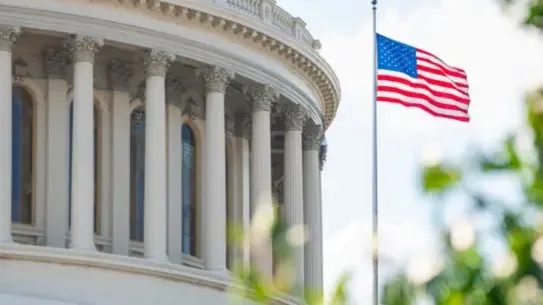 American Flag by capitol building