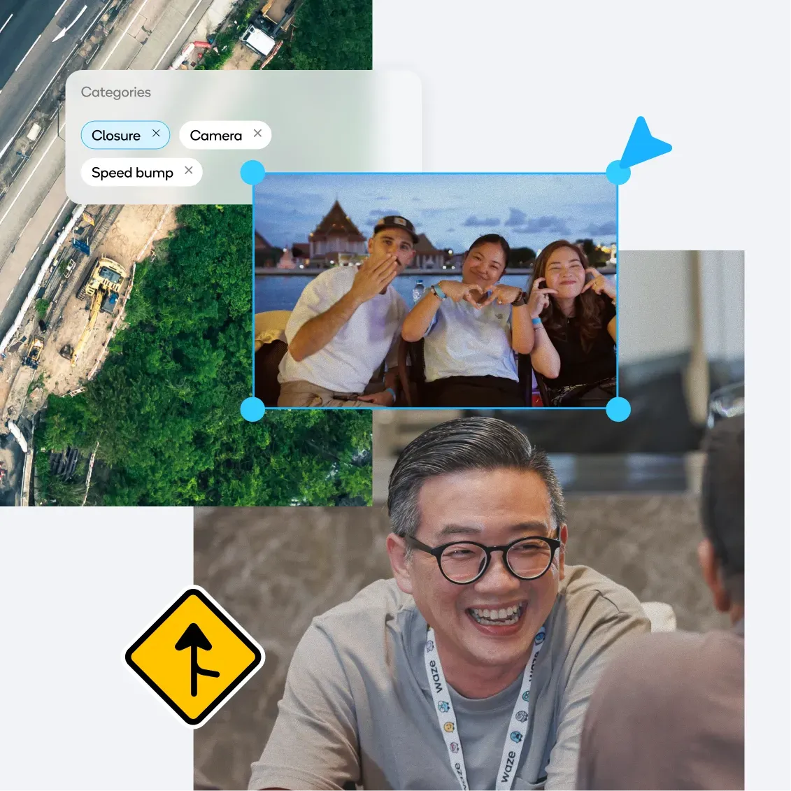 Global Waze volunteer map editors collaborating on local road map updates and navigation routes