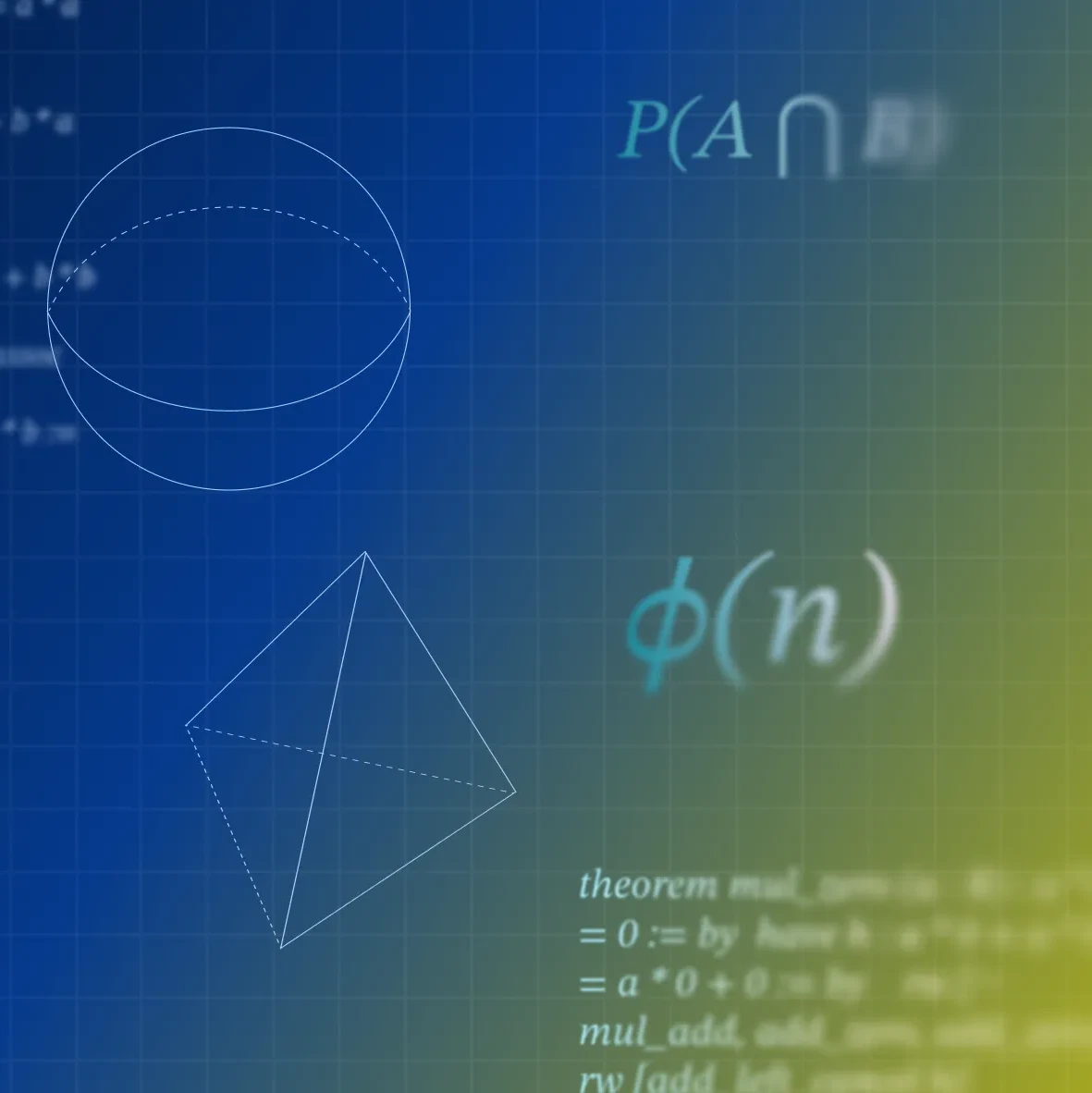 Mathematical formulas in front of a gradient blue and yellow background