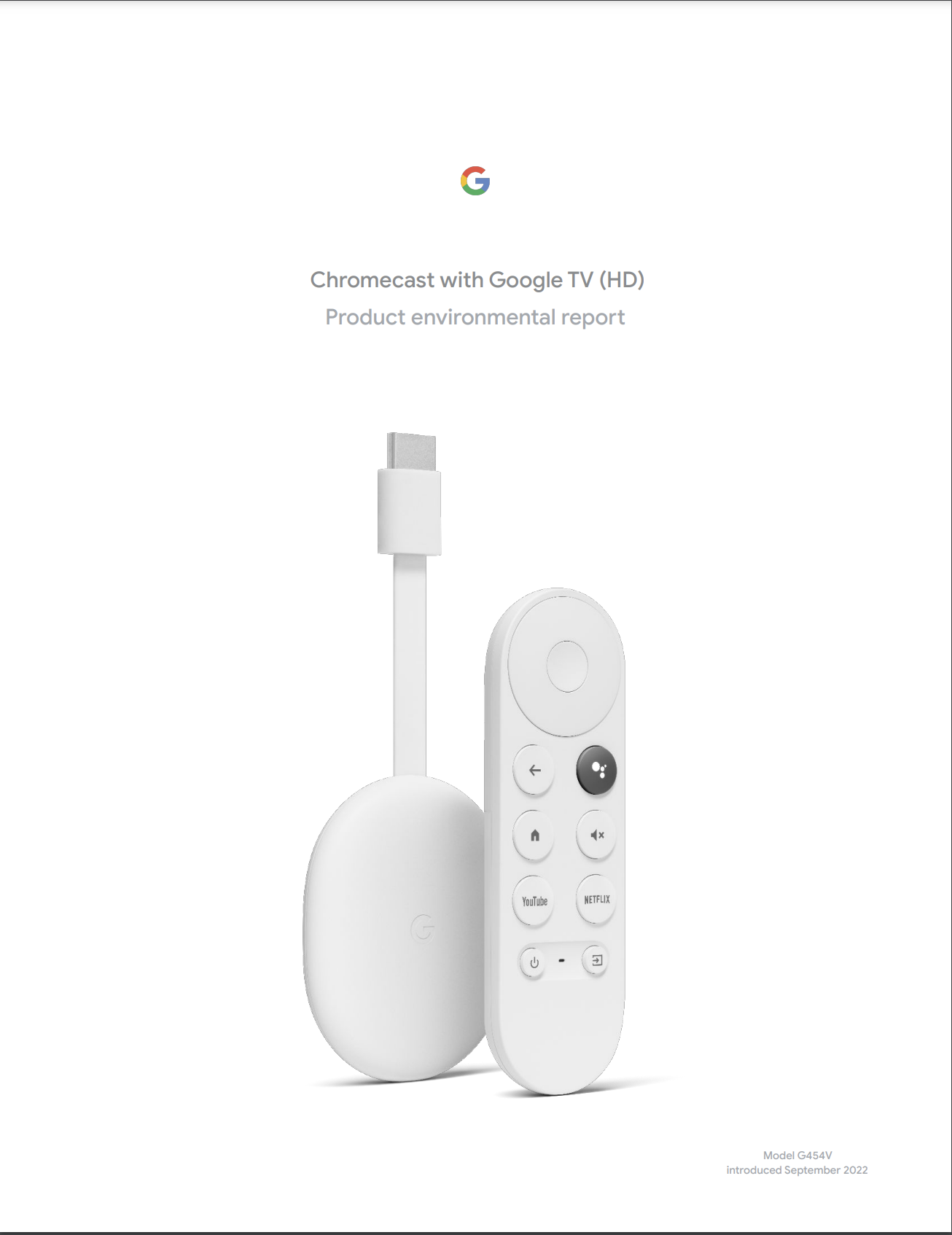 Cover image of the Chromecast with Google TV (HD) Product Environmental Report