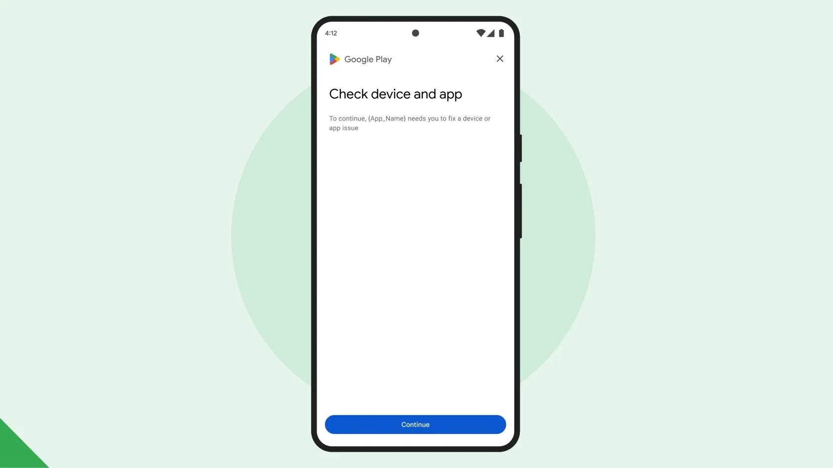 A phone screen shows an in-app message that prompts a user to solve their app issue.