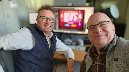 Hoyt Games co-founders and best friends Colin Morgan and David L. Hoyt work together on free-to-play word and trivia apps.