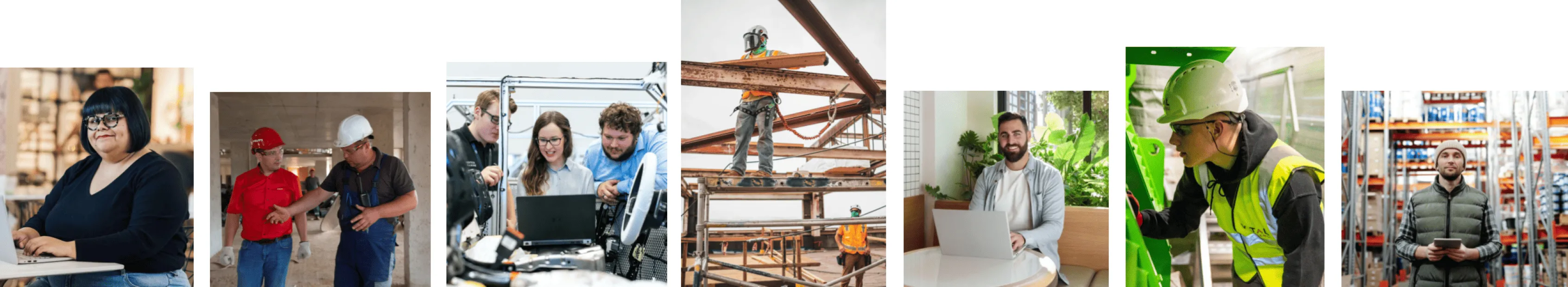 Seven images of American works benefiting from AI opportunities in the workplace.