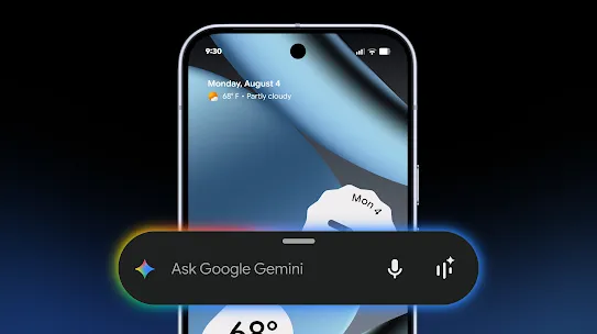 A front view of an Android phone with the Gemini prompt in front of it.