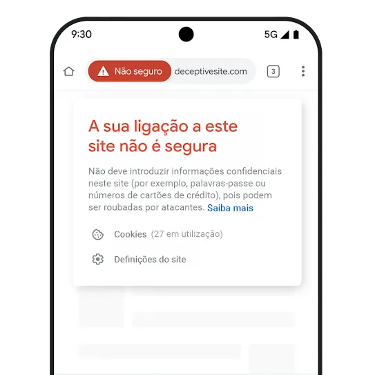 Um telemóvel com uma notificação a indicar que uma ligação não é segura.