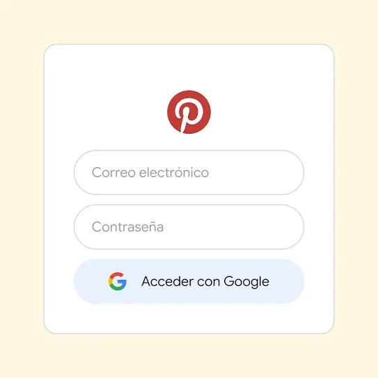 Interfaz de usuario de Acceder con Google para ingresar a Pinterest.