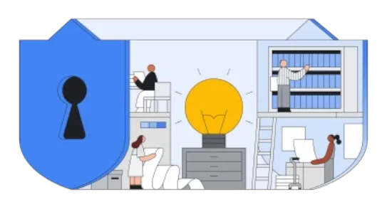  people working in an office with four rooms with a security lock in front