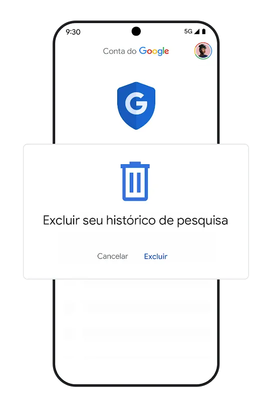 Imagem de um smartphone mostrando a interface de exclusão da atividade de pesquisa. 