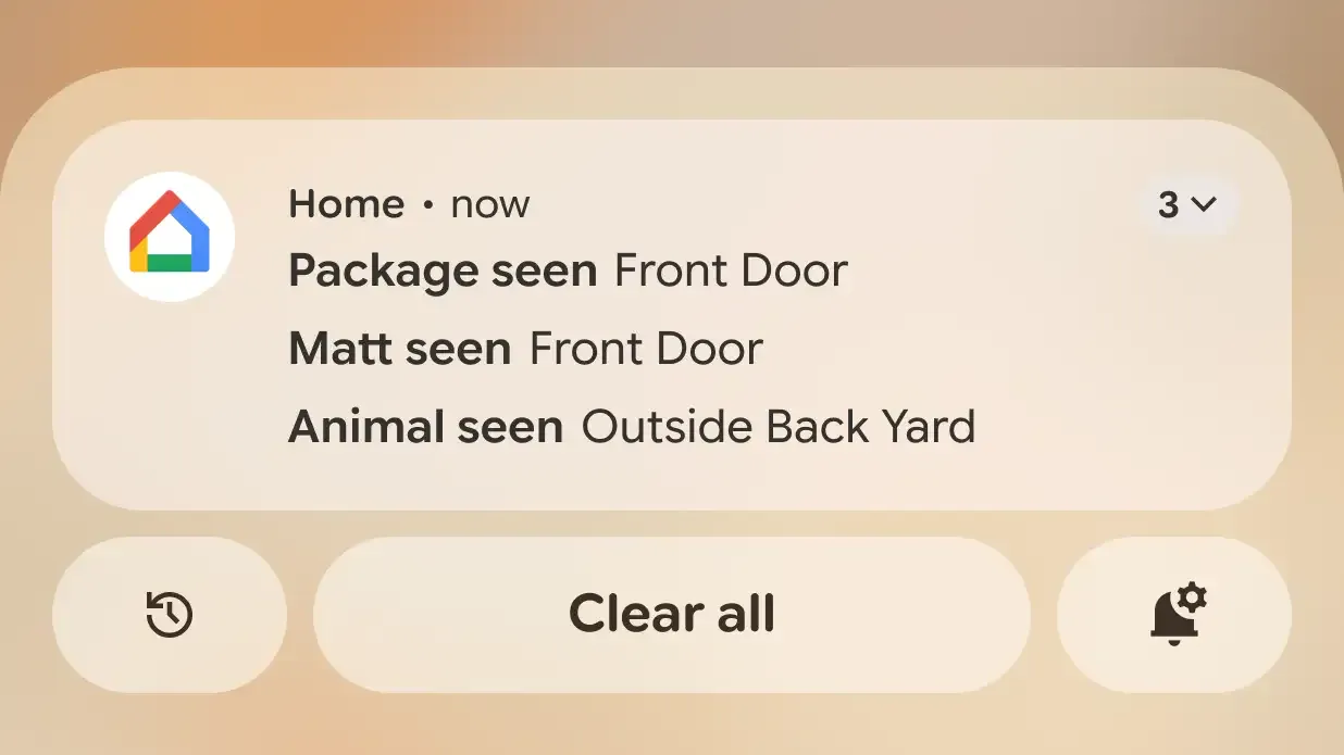 Image of UI for Auto-grouping - three notifications bundled together into a single card