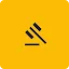 A black graphic of a judge's gavel on a yellow background, symbolizing law and policy.