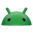 Green 3D head of the Android robot mascot showing two eyes and antennas.