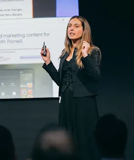 A woman discussing something