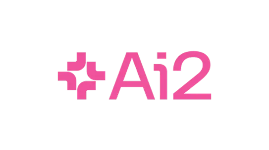 Official Ai2 (Allen Institute for AI) logo featuring a bright pink geometric icon alongside matching pink typography on a white background.