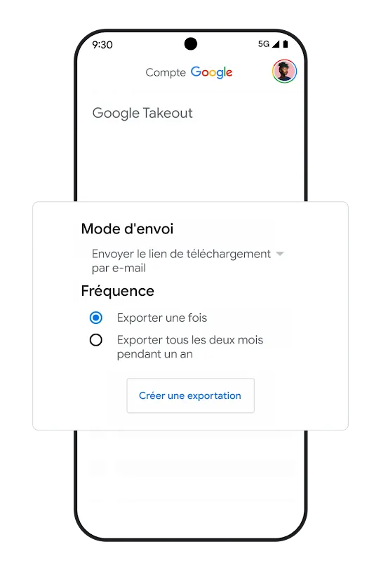 Image d'un téléphone affichant l'interface utilisateur des options de portabilité des données.
