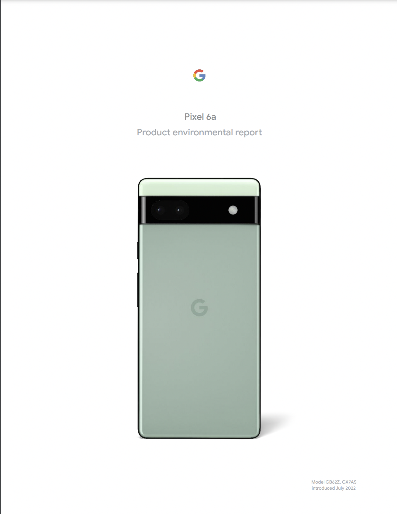 Cover image of the Pixel 6a Product Environmental Report