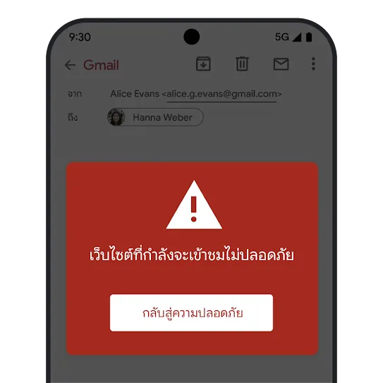 กราฟิก Google Safe Browsing ของ Gmail