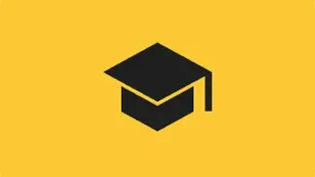 A black graduation cap (mortarboard) icon centered on a vibrant yellow square background with rounded corners. This icon represents AI training and career tools for students under the Grow with Google program.