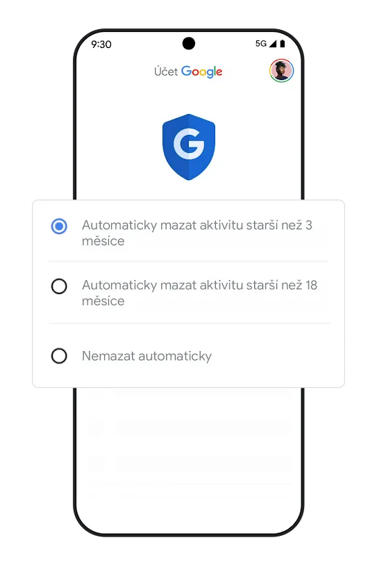 Obrázek telefonu s oknem nastavení automatického mazání.