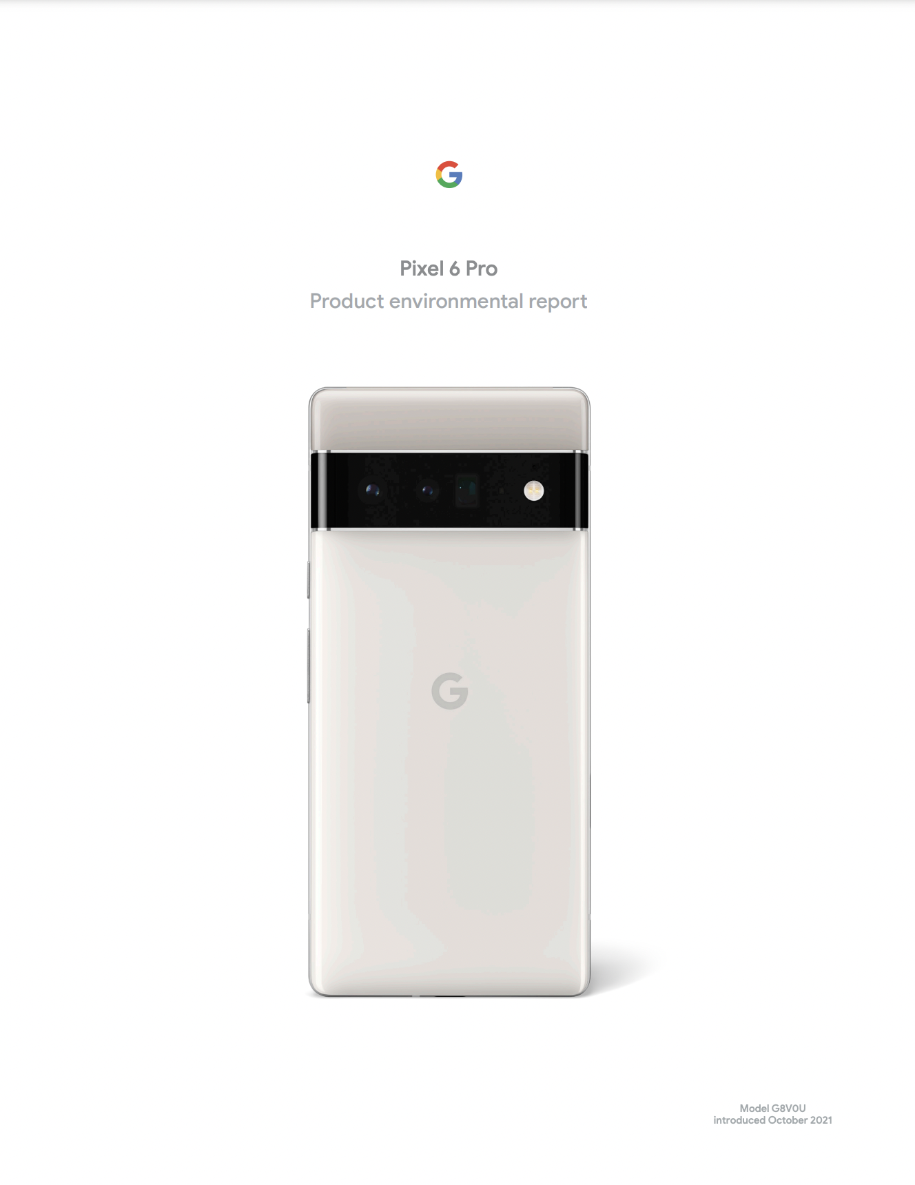 Cover image of the Pixel 6 Pro Product Environmental Report