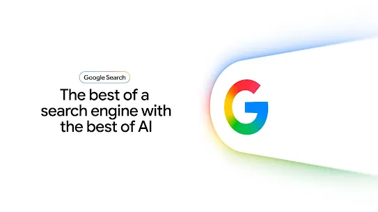 A Google Search graphic featuring a large multicolored "G" logo and the text, "The best of a search engine with the best of AI."