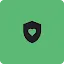 A black shield icon containing a heart symbol, centered on a light green square background with rounded corners.