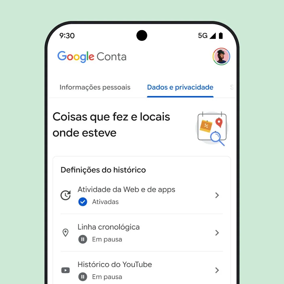 Imagem da IU da página A minha conta da Google.