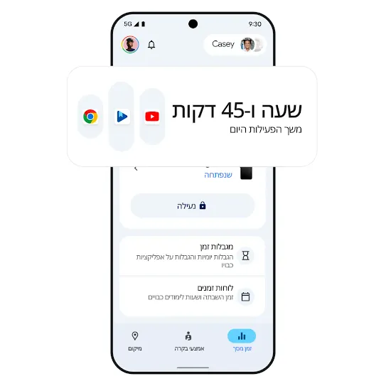 תמונה של טלפון עם נתוני זמן מסך. 