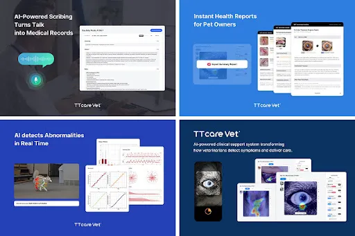 Screenshot of pet health scan app and veterinarian support dashboard.