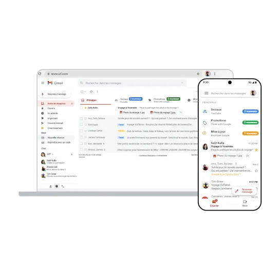 Gmail sur ordinateurs et appareils mobiles.