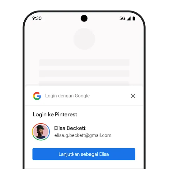 Ponsel menampilkan UI login Google.