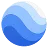 The official Google Earth logo icon featuring a stylized globe composed of swirling wavy bands in varying shades of blue and white on a transparent background.