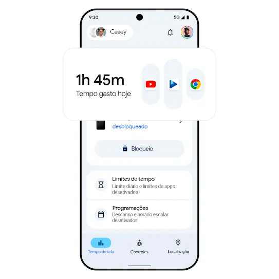 Imagem de um smartphone com resultados do tempo de tela. 