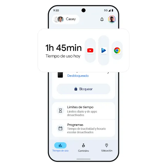 Imagen de un teléfono con los resultados del tiempo de uso. 