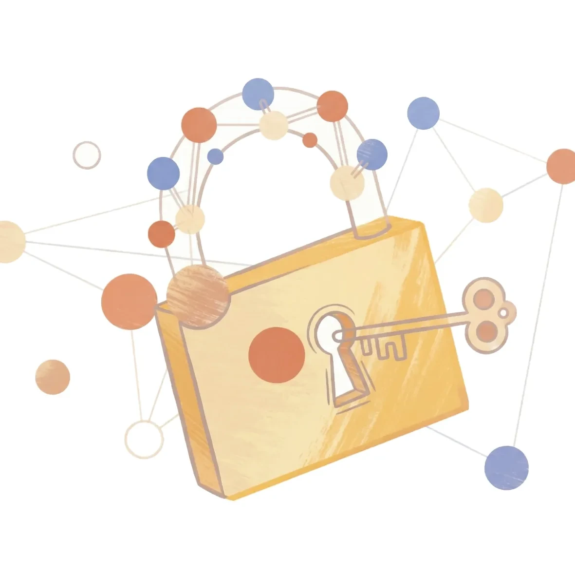 A lock and key in front of a web