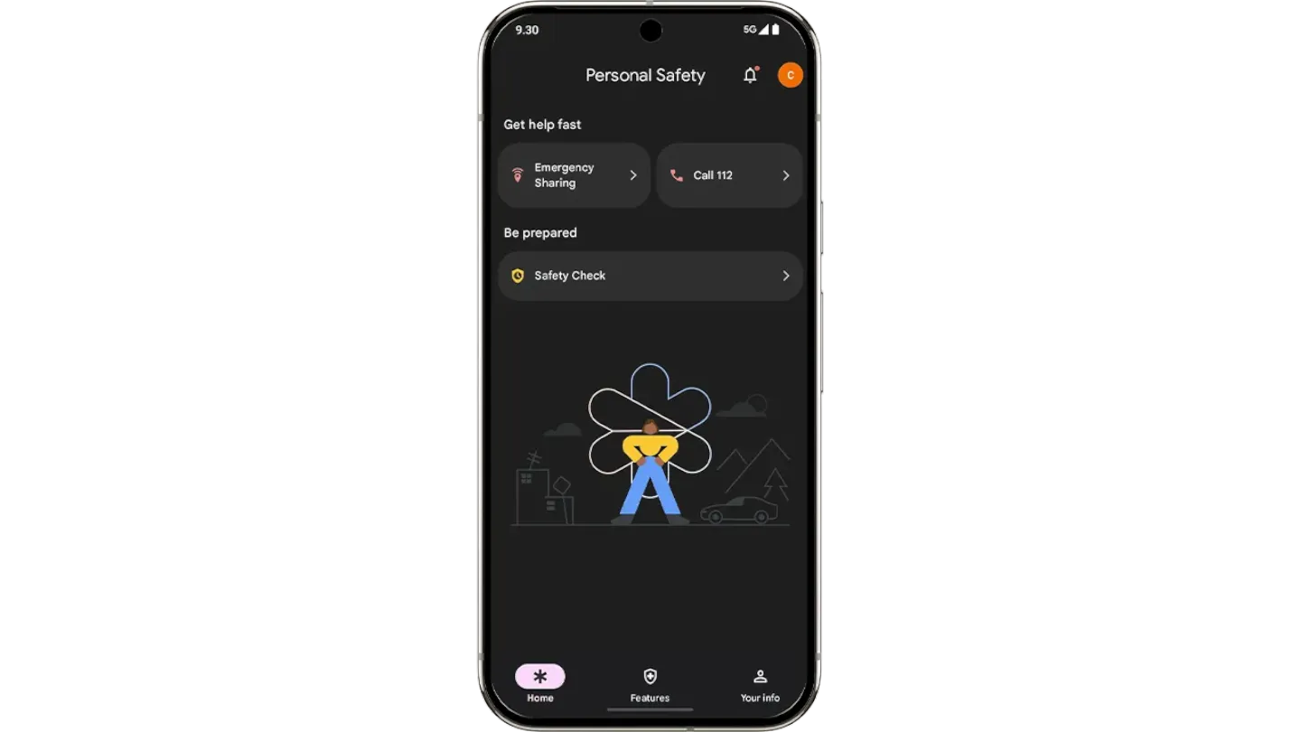 Printscreen of the Personal Safety app on Android.
