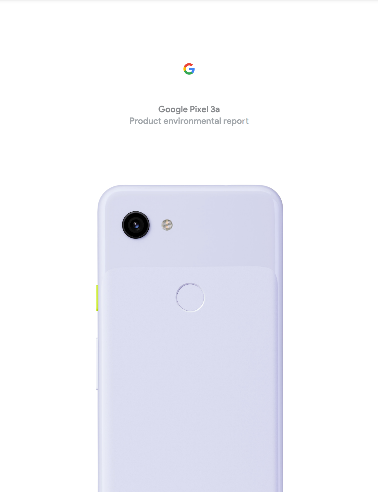 Cover image of the Google Pixel 3a XL Product Environmental Report