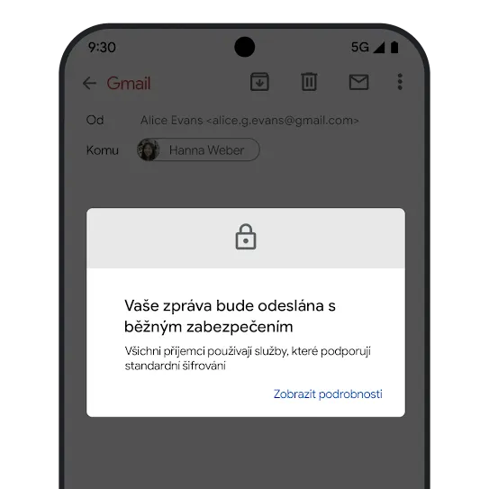 Grafika k šifrování e‑mailů v Gmailu