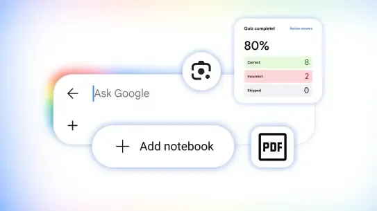 Ask Google chatbot with previews of Gemini Notebook, quizzes, Google Lens, and more