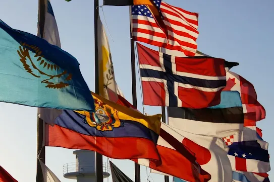 Collection of multinational flags