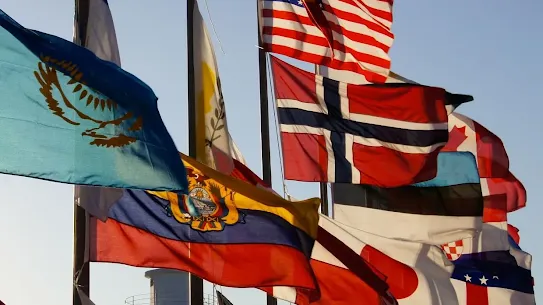 Collection of multinational flags