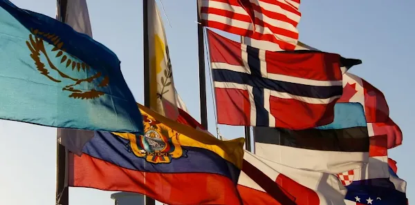 Collection of multinational flags