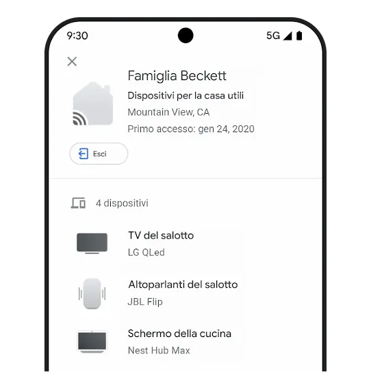Pagina dell'Account Google con le attività del dispositivo