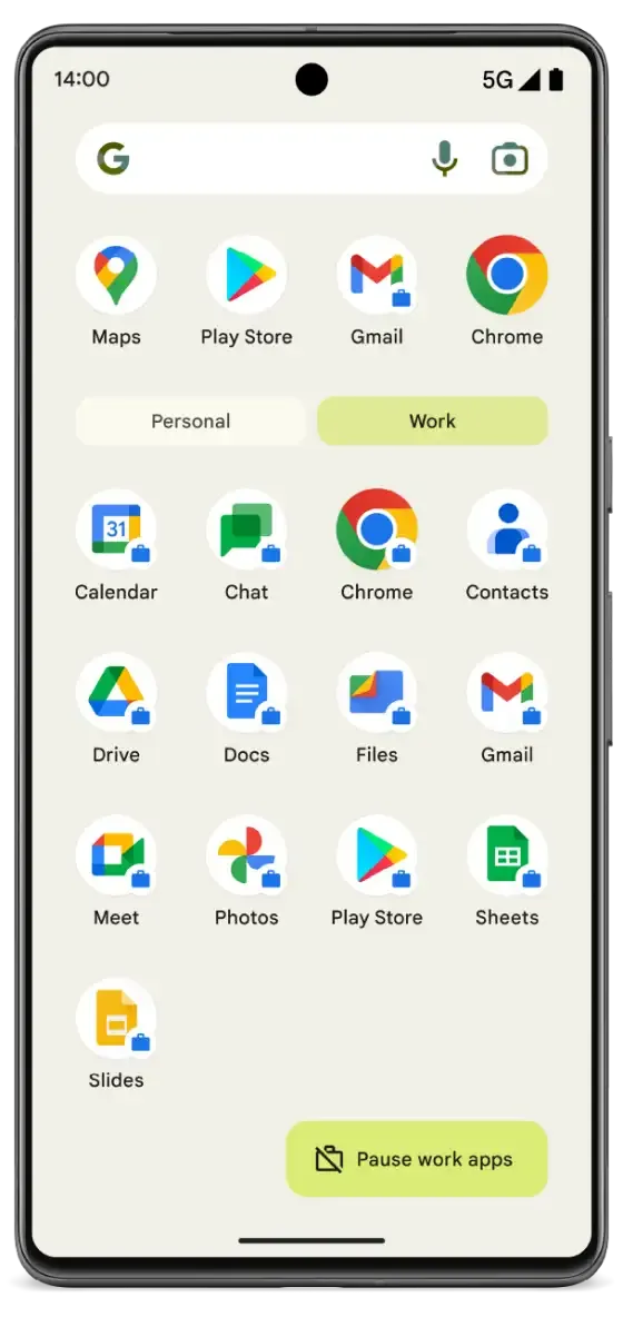 Work profile theme on mobile screen.