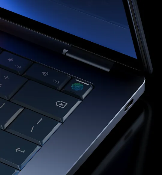 Close-up of key on laptop keyboard with impression of a fingerprint.